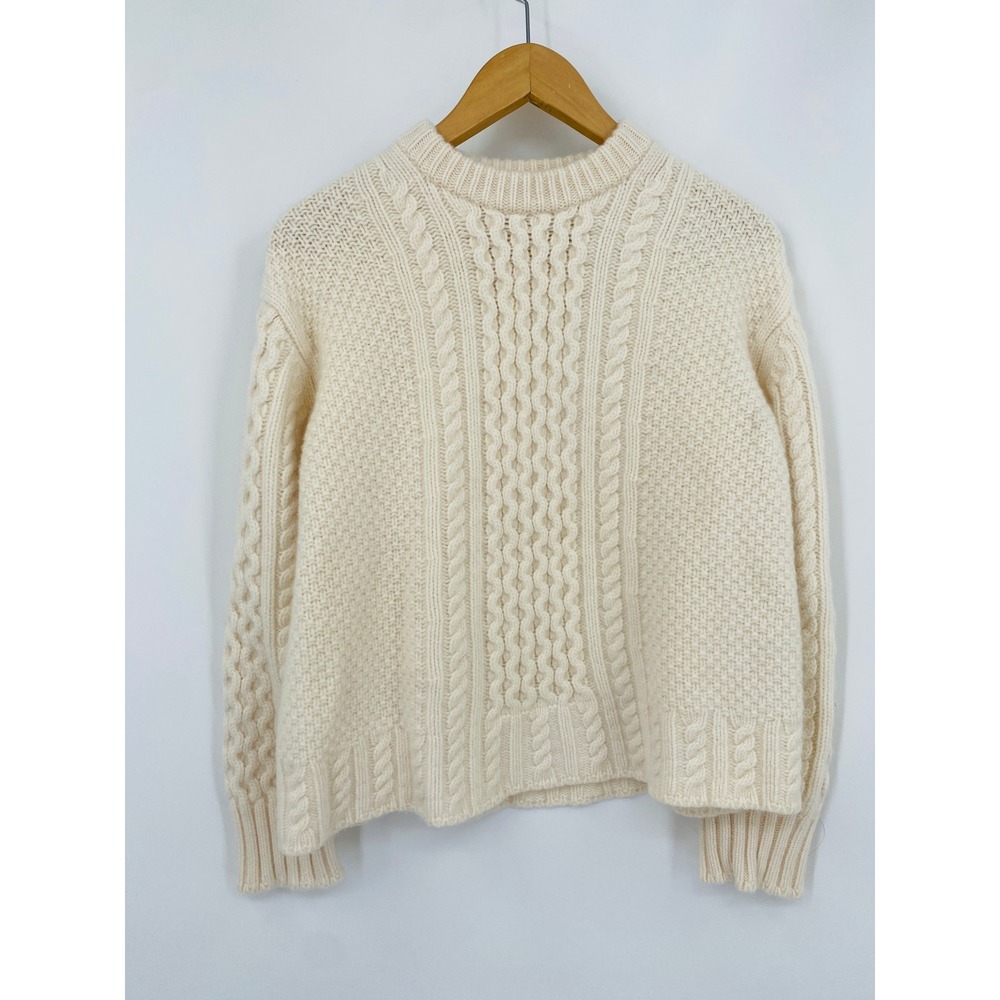 Everlane Cable Knit Sweater Women M Ivory luxe Merino Wool Pullover - Picture 2 of 5